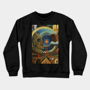 Surrealist painting like digital art of a Skull biblical style winged angel abstract buldings Crewneck Sweatshirt